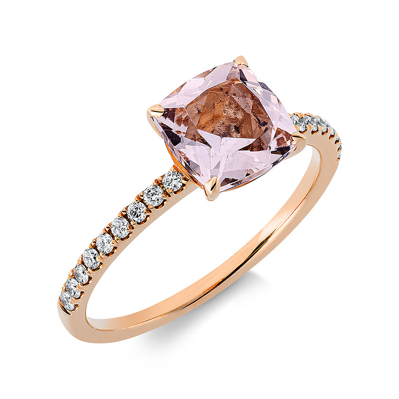 Ring mit Morganit  aus 750/-18 Karat Rotgold mit 18 Diamanten 0