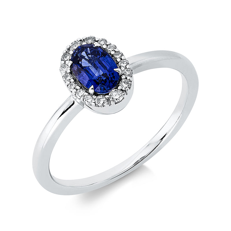 Ring mit Saphir  aus 750/-18 Karat Weißgold mit 16 Diamanten 0
