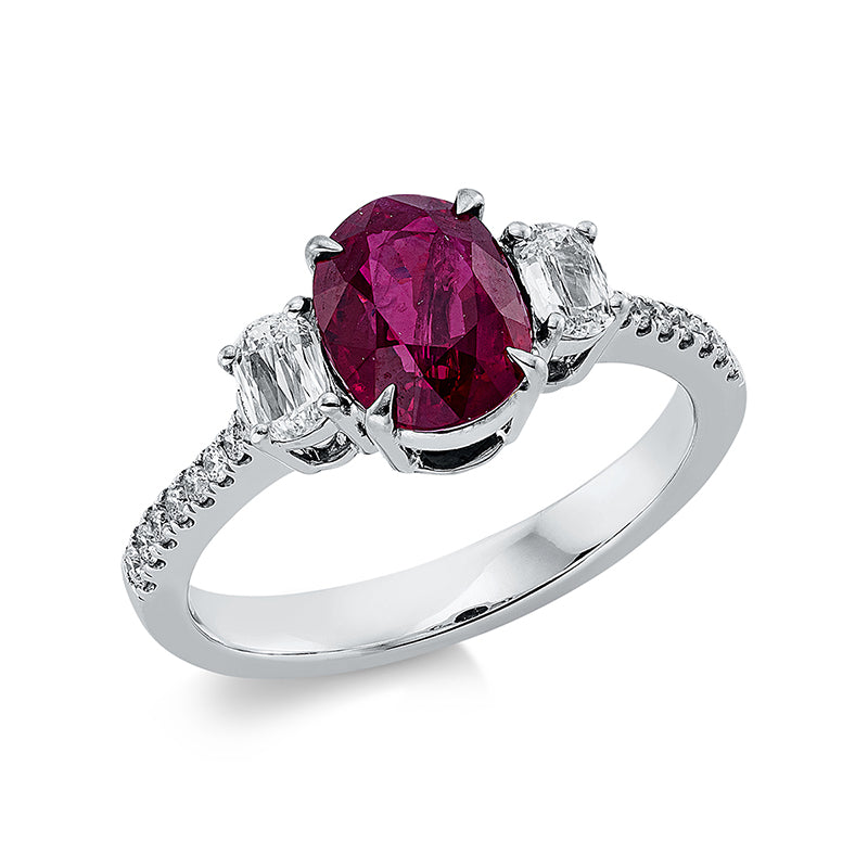 Ring mit Rubin  aus 750/-18 Karat Weißgold mit 18 Diamanten 0