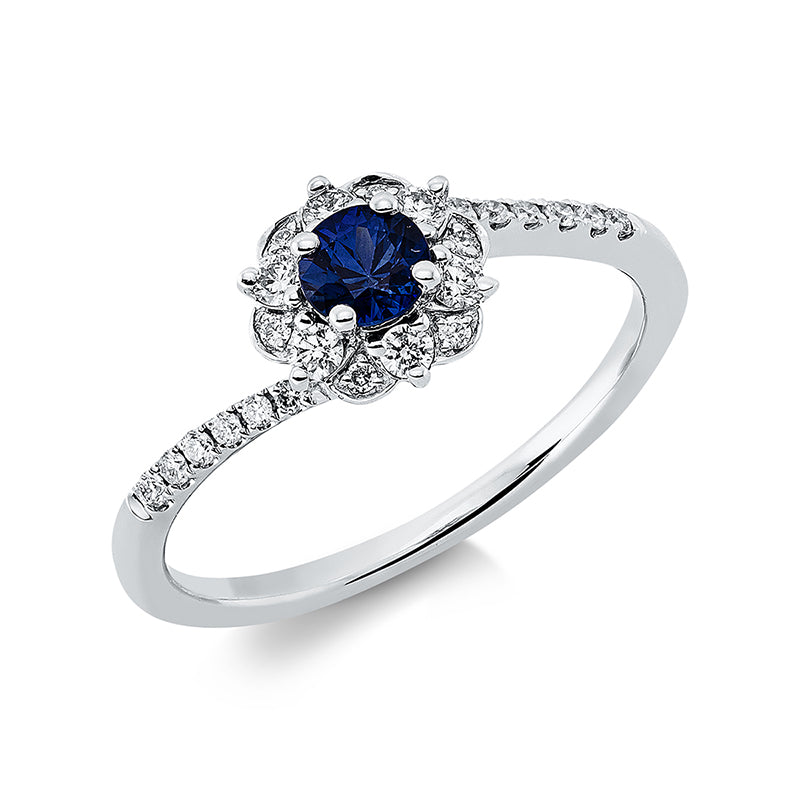Ring mit Saphir  aus 750/-18 Karat Weißgold mit 24 Diamanten 0