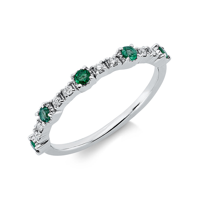 Ring mit Smaragd  aus 750/-18 Karat Weißgold mit 8 Diamanten 0