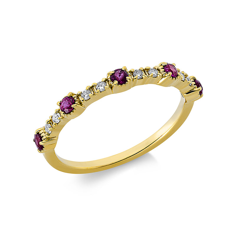 Ring mit Rubin  aus 750/-18 Karat Gelbgold mit 8 Diamanten 0