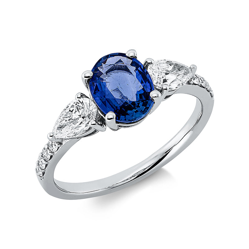 Ring mit Saphir  aus 750/-18 Karat Weißgold mit 10 Diamanten 0