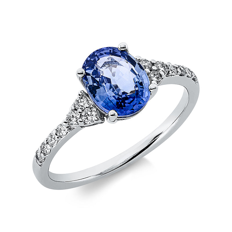 Ring mit Saphir  aus 750/-18 Karat Weißgold mit 14 Diamanten 0