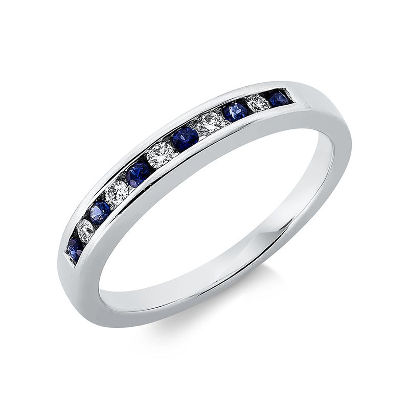 Ring mit Saphir  aus 750/-18 Karat Weißgold mit 5 Diamanten 0