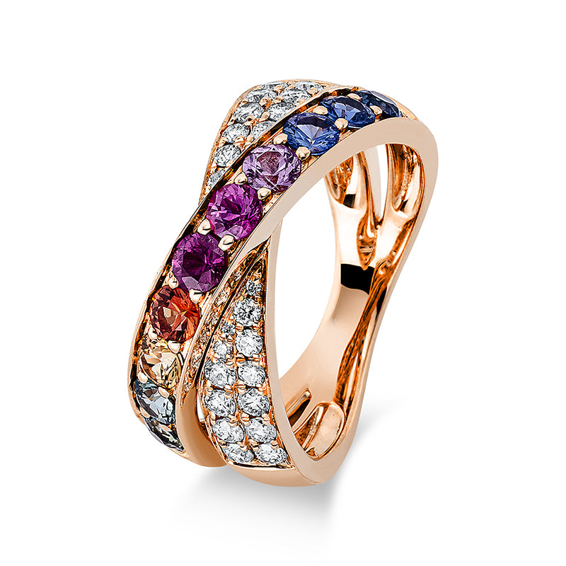 Ring mit Saphir  aus 750/-18 Karat Rotgold mit 26 Diamanten 0