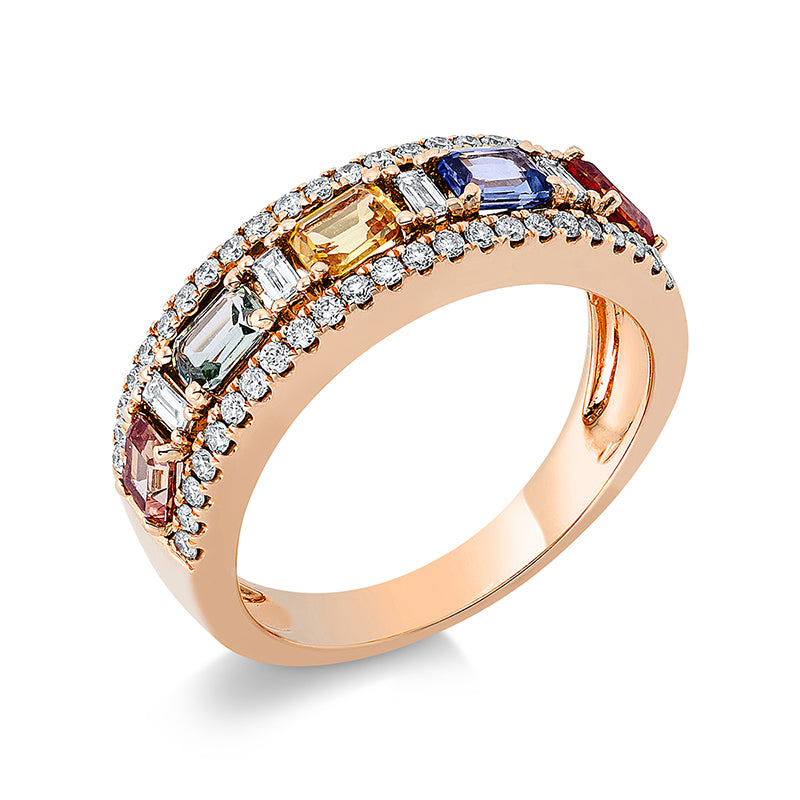 Ring mit Saphir  aus 750/-18 Karat Rotgold mit 50 Diamanten 0