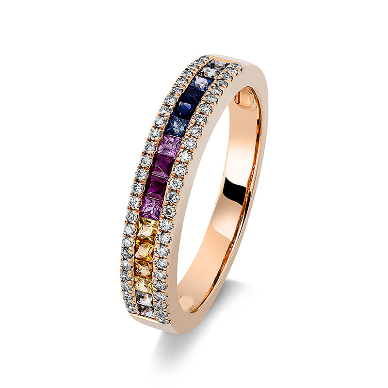 Ring mit Saphir  aus 750/-18 Karat Rotgold mit 50 Diamanten 0