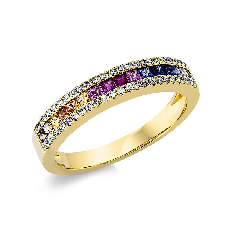 Ring mit Saphir  aus 750/-18 Karat Gelbgold mit 50 Diamanten 0