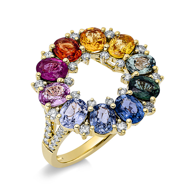 Ring mit Saphir  aus 750/-18 Karat Gelbgold mit 44 Diamanten 0
