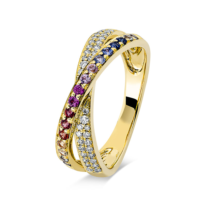 Ring mit Saphir  aus 750/-18 Karat Gelbgold mit 36 Diamanten 0