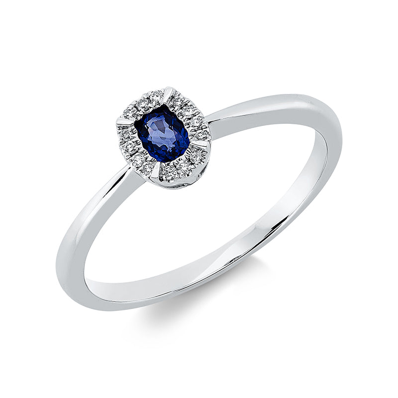 Ring mit Saphir  aus 750/-18 Karat Weißgold mit 14 Diamanten 0