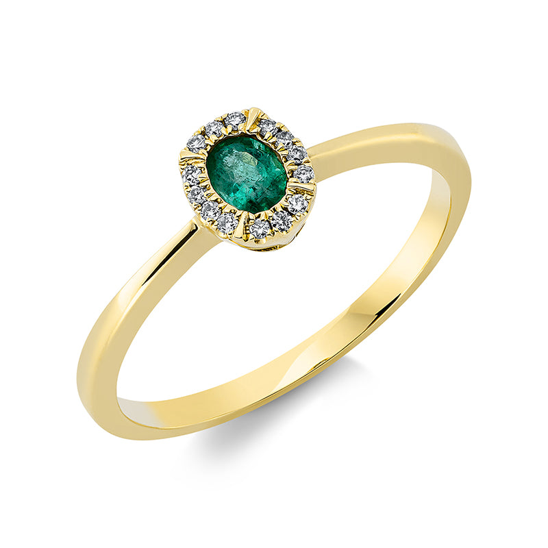 Ring mit Smaragd  aus 750/-18 Karat Gelbgold mit 14 Diamanten 0