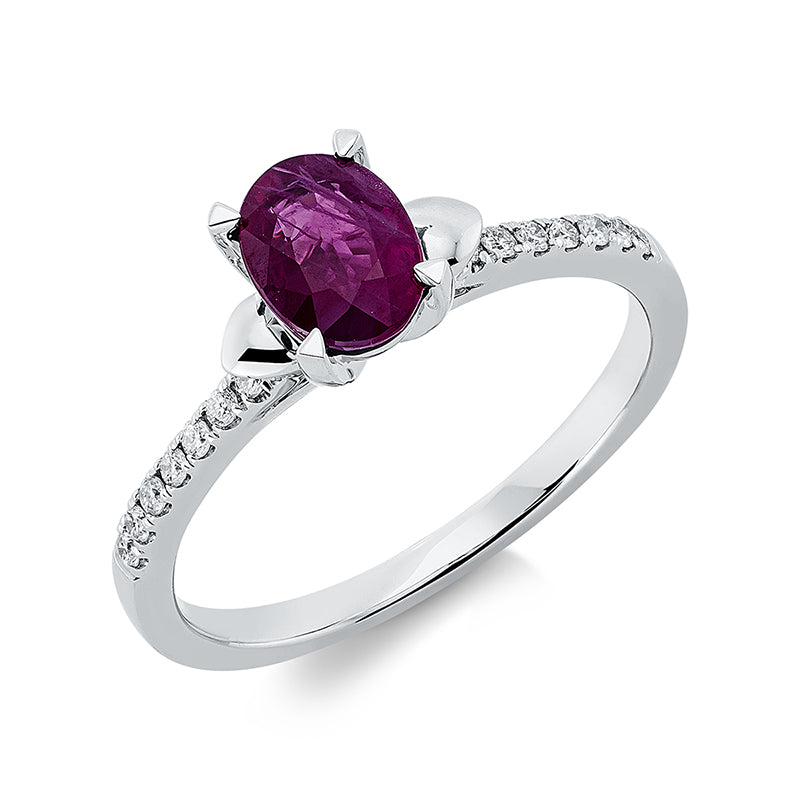Ring mit Rubin  aus 750/-18 Karat Weißgold mit 18 Diamanten 0