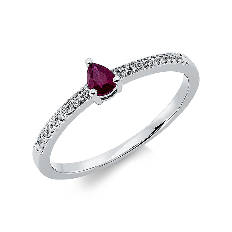 Ring mit Rubin  aus 750/-18 Karat Weißgold mit 20 Diamanten 0