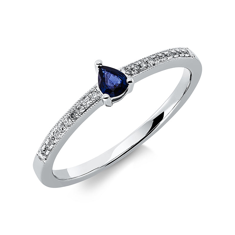 Ring mit Saphir  aus 750/-18 Karat Weißgold mit 20 Diamanten 0