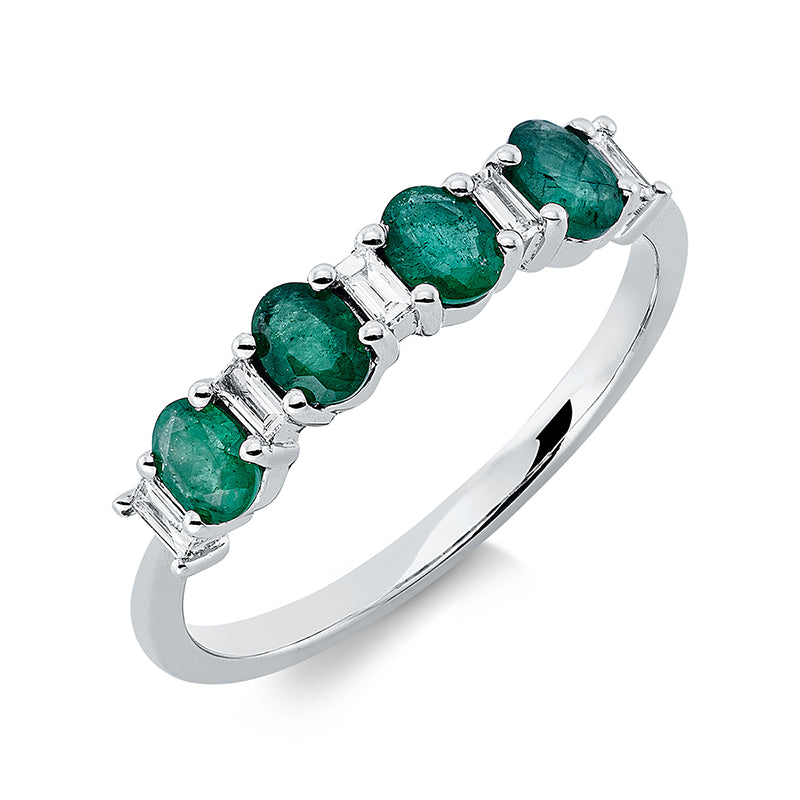 Ring mit Smaragd  aus 750/-18 Karat Weißgold mit 5 Diamanten 0