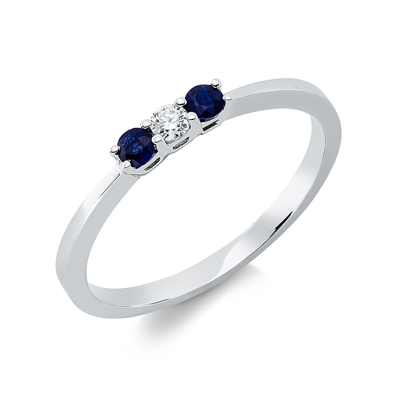 Ring mit Saphir  aus 750/-18 Karat Weißgold mit 1 Diamant 0
