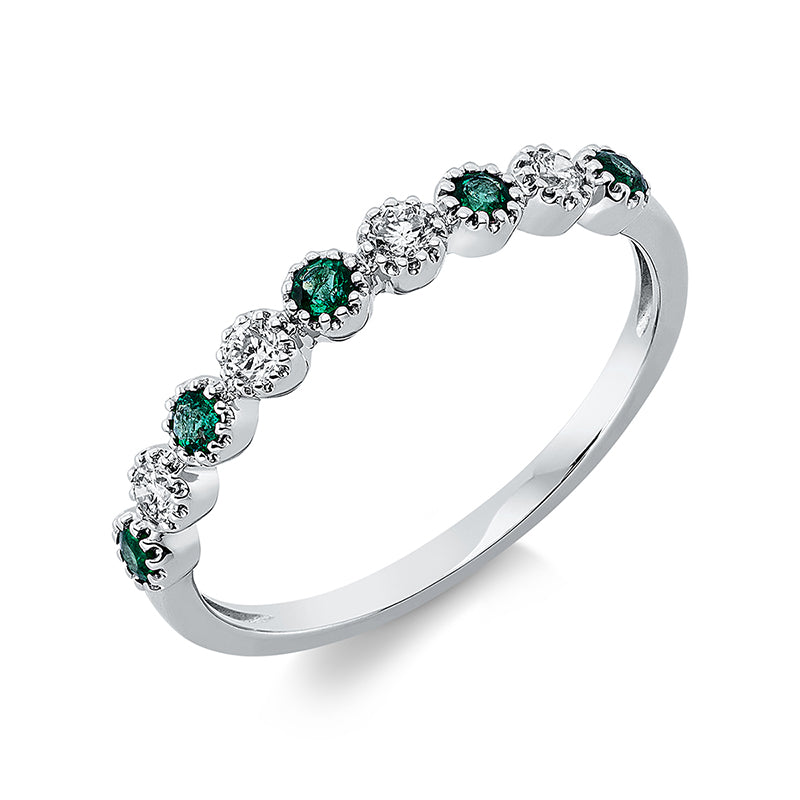 Ring mit Smaragd  aus 750/-18 Karat Weißgold mit 4 Diamanten 0