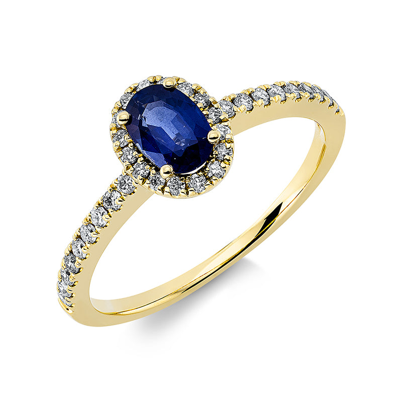 Ring mit Saphir  aus 750/-18 Karat Gelbgold mit 34 Diamanten 0