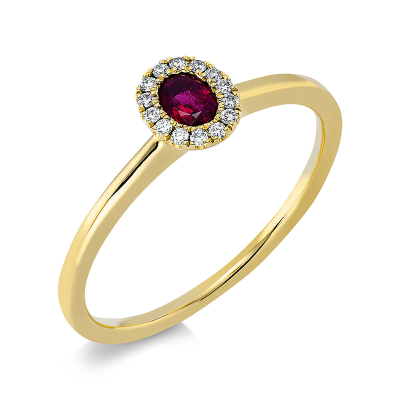 Ring mit Rubin  aus 750/-18 Karat Gelbgold mit 14 Diamanten 0