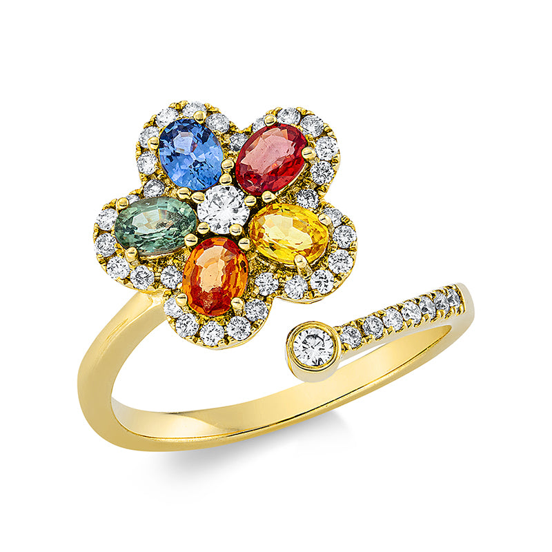 Ring mit Saphir  aus 750/-18 Karat Gelbgold mit 39 Diamanten 0