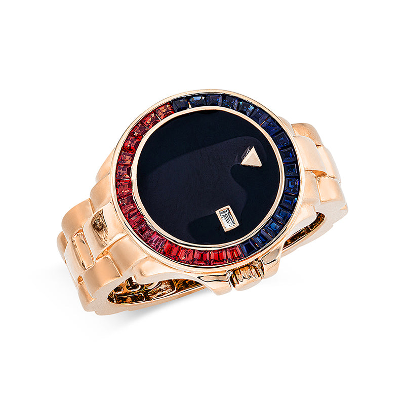 Ring mit Saphir  aus 750/-18 Karat Rotgold mit 1 Diamant 0