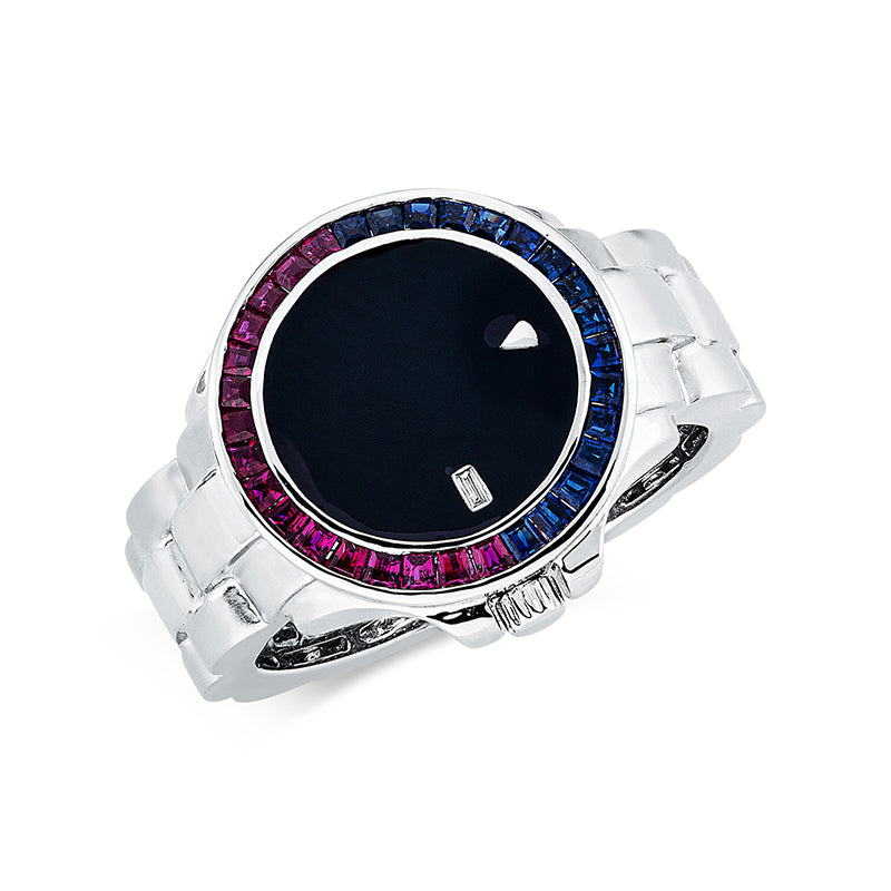 Ring mit Saphir  aus 750/-18 Karat Weißgold mit 1 Diamant 0