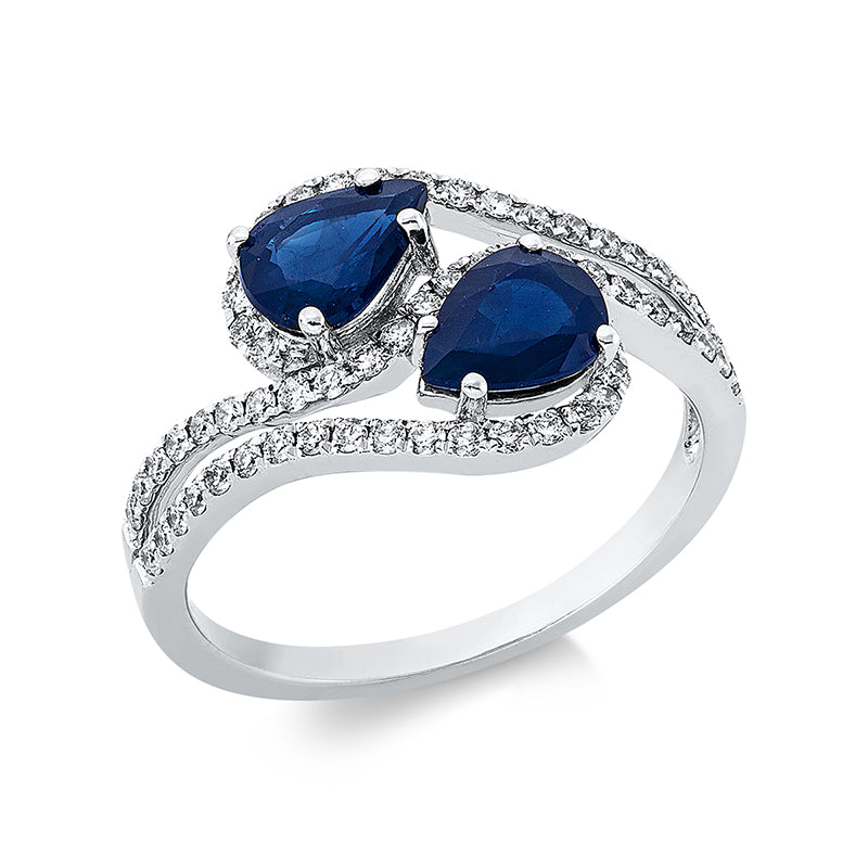 Ring mit Saphir  aus 750/-18 Karat Weißgold mit 61 Diamanten 0