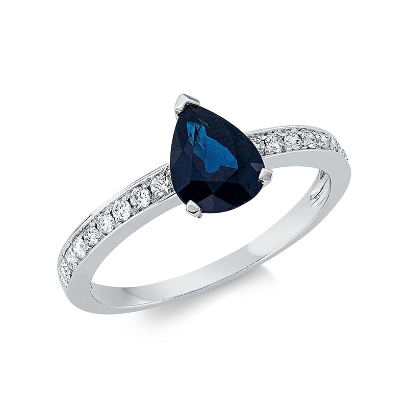 Ring mit Saphir  aus 750/-18 Karat Weißgold mit 16 Diamanten 0