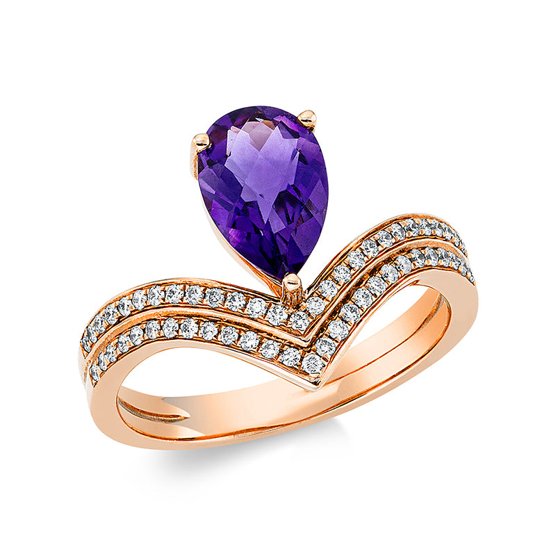 Ring mit Amethyst  aus 750/-18 Karat Rotgold mit 54 Diamanten 0