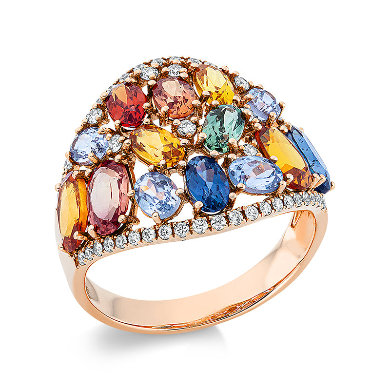 Ring mit Saphir  aus 750/-18 Karat Rotgold mit 50 Diamanten 0