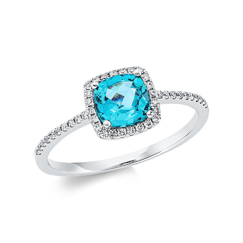Ring mit Topas  aus 750/-18 Karat Weißgold mit 44 Diamanten 0