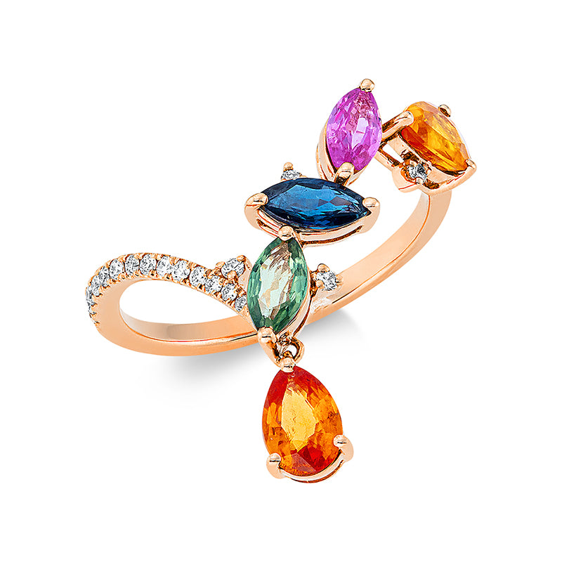 Ring mit Saphir  aus 750/-18 Karat Rotgold mit 18 Diamanten 0
