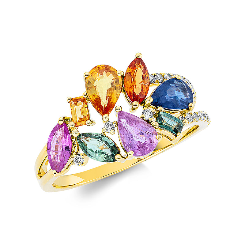 Ring mit Saphir  aus 750/-18 Karat Gelbgold mit 24 Diamanten 0