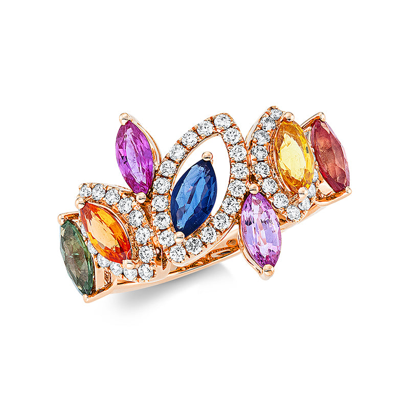 Ring mit Saphir  aus 750/-18 Karat Rotgold mit 16 Diamanten 0
