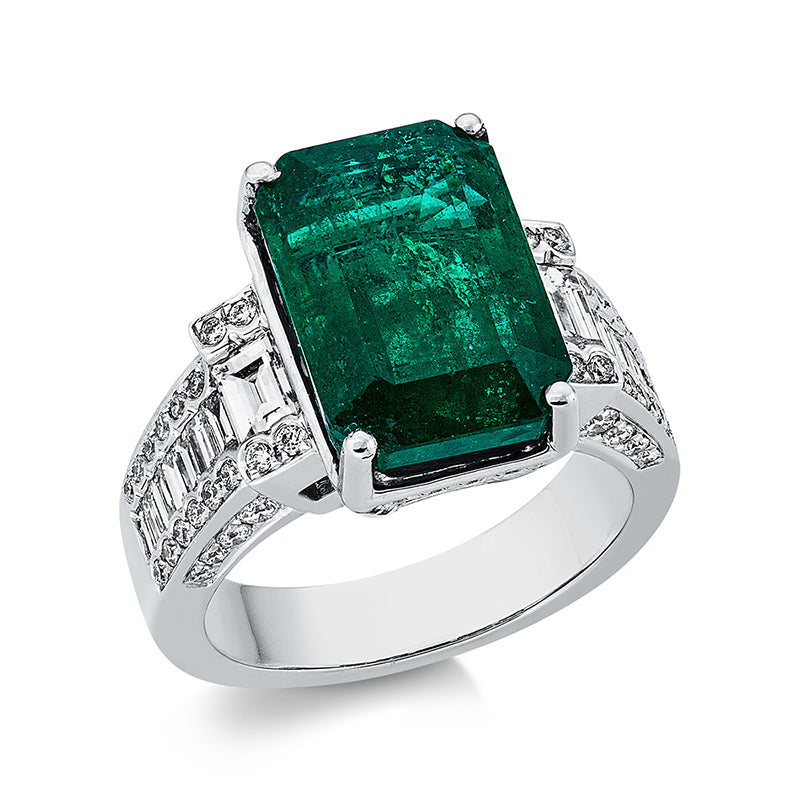 Ring mit Smaragd  aus 750/-18 Karat Weißgold mit 78 Diamanten 1