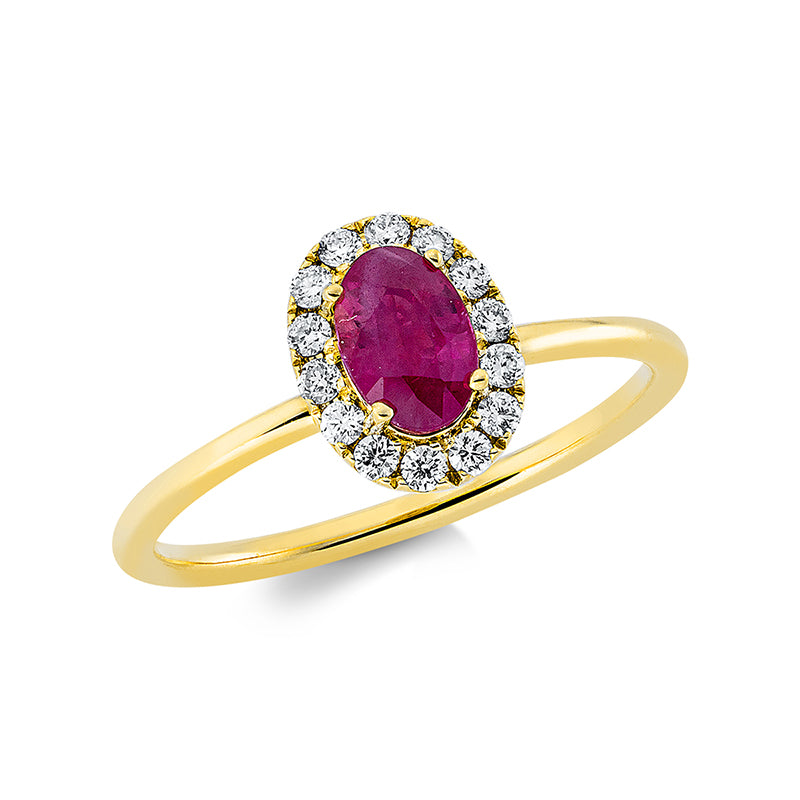 Ring mit Rubin  aus 750/-18 Karat Gelbgold mit 14 Diamanten 0