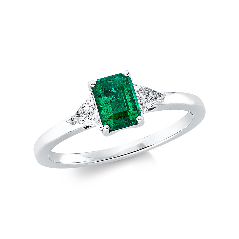 Ring mit Smaragd  aus 750/-18 Karat Weißgold mit 2 Diamanten 0
