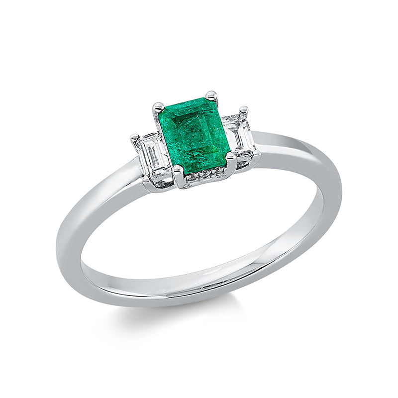 Ring mit Smaragd  aus 750/-18 Karat Weißgold mit 8 Diamanten 0