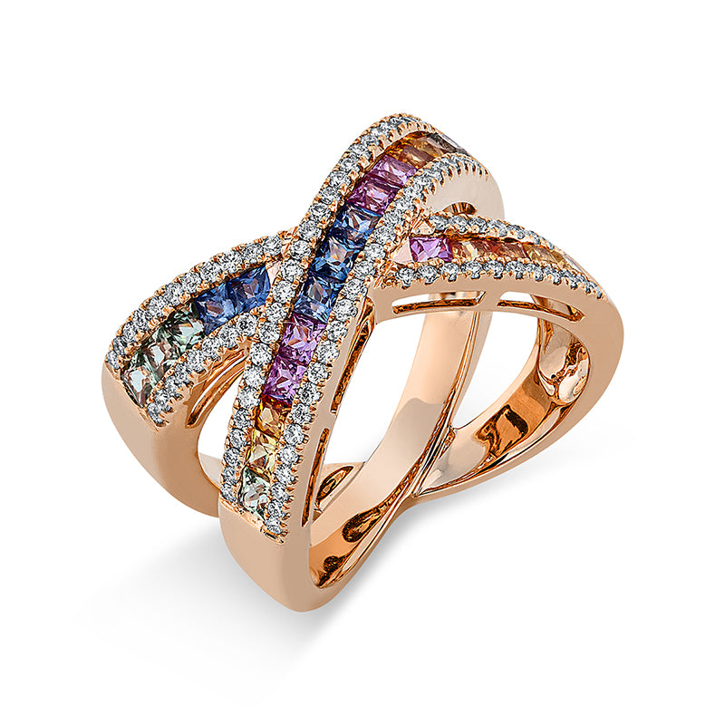 Ring mit Saphir  aus 750/-18 Karat Rotgold mit 93 Diamanten 0