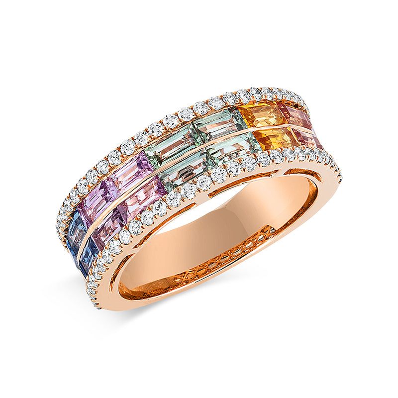 Ring mit Saphir  aus 750/-18 Karat Rotgold mit 60 Diamanten 0