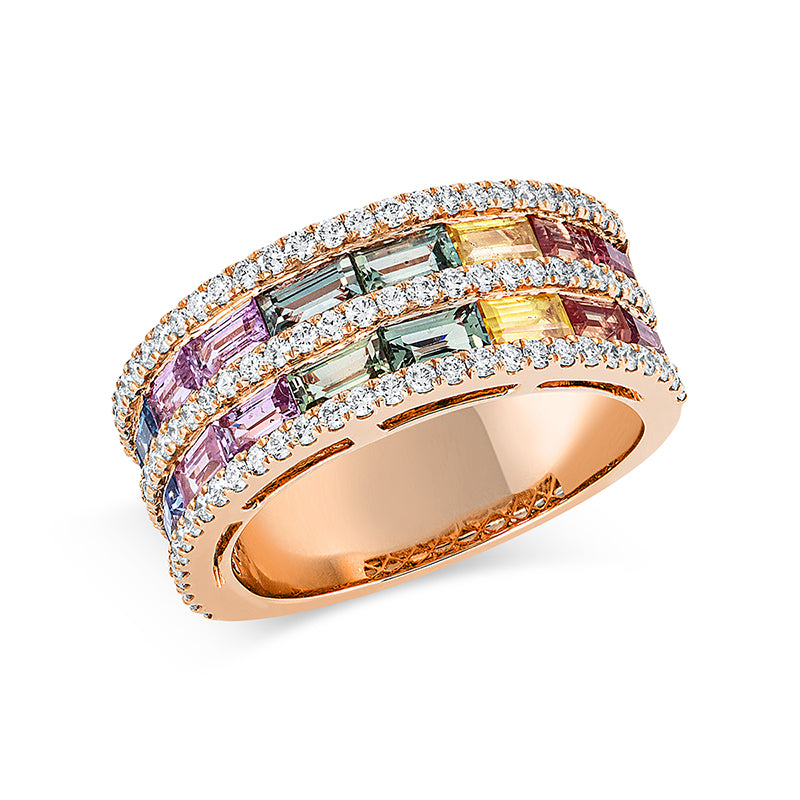 Ring mit Saphir  aus 750/-18 Karat Rotgold mit 90 Diamanten 0