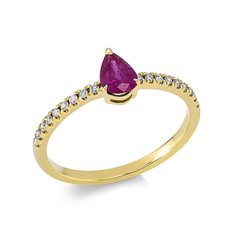 Ring mit Rubin  aus 750/-18 Karat Gelbgold mit 18 Diamanten 0