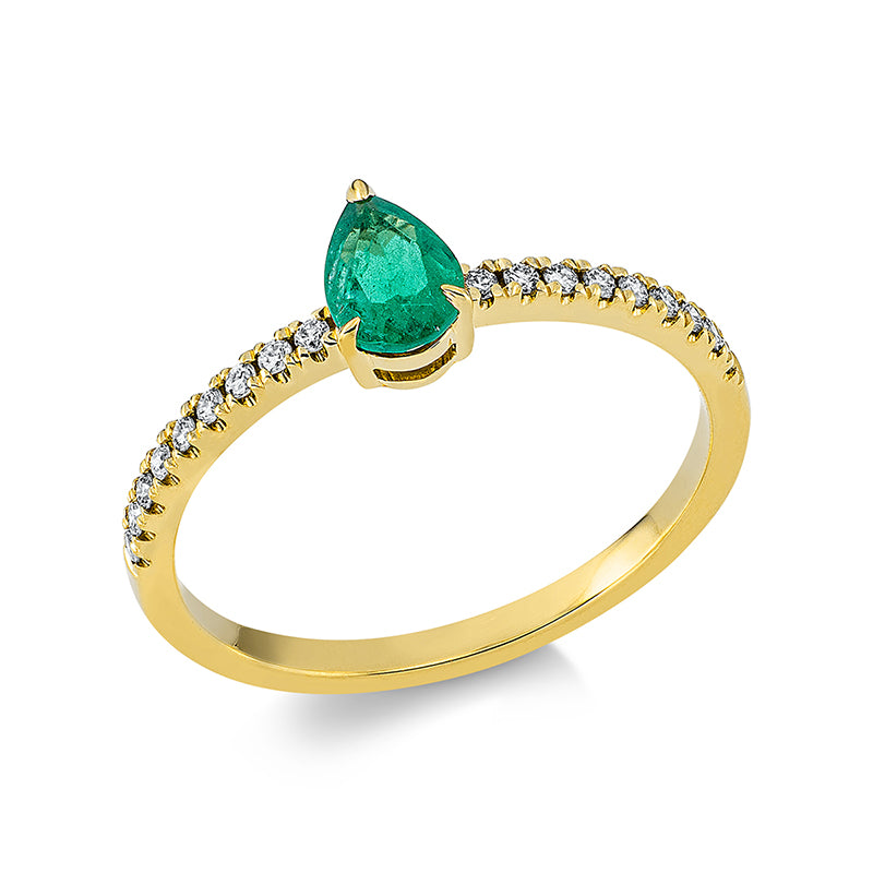Ring mit Smaragd  aus 750/-18 Karat Gelbgold mit 18 Diamanten 0