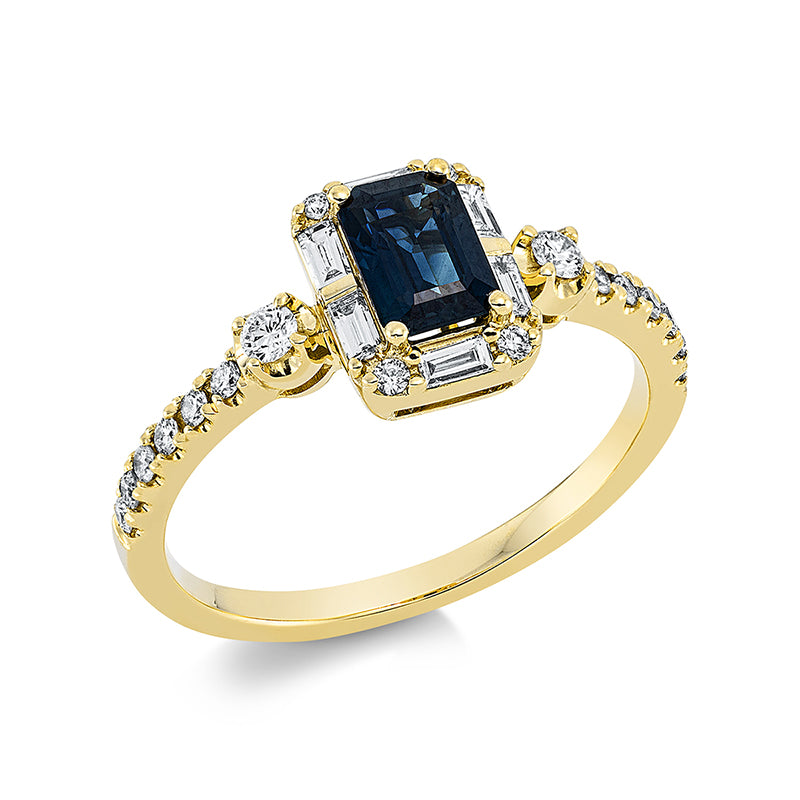 Ring mit Saphir  aus 750/-18 Karat Gelbgold mit 24 Diamanten 0