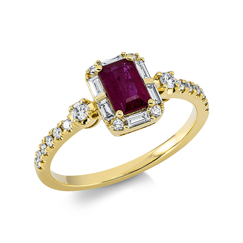 Ring mit Rubin  aus 750/-18 Karat Gelbgold mit 24 Diamanten 0