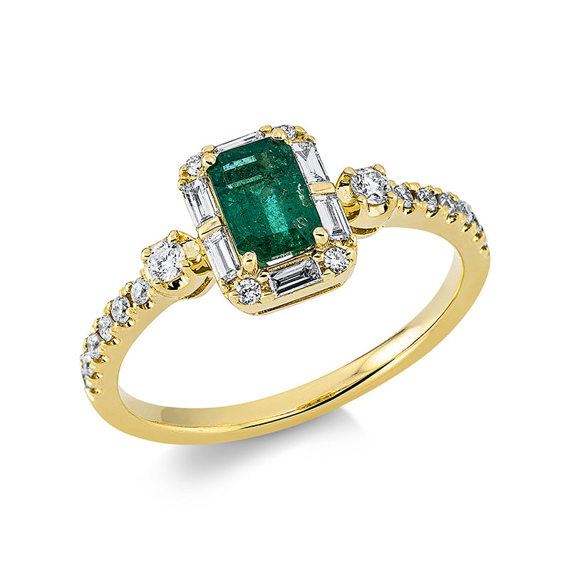 Ring mit Smaragd  aus 750/-18 Karat Gelbgold mit 24 Diamanten 0