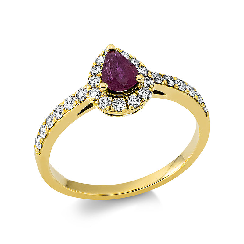 Ring mit Rubin  aus 750/-18 Karat Gelbgold mit 25 Diamanten 0