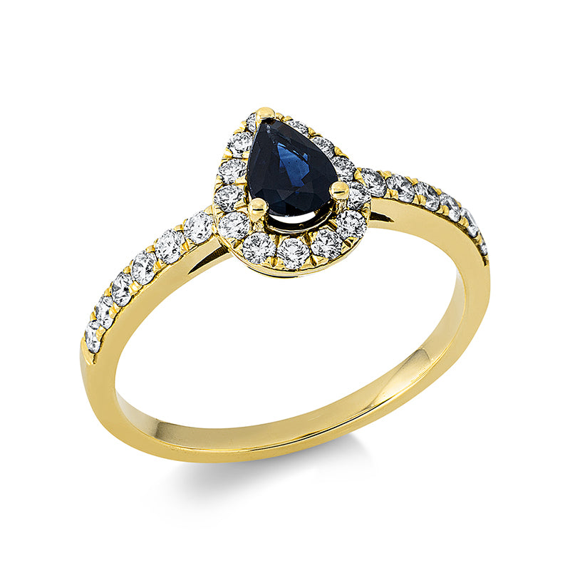 Ring mit Saphir  aus 750/-18 Karat Gelbgold mit 25 Diamanten 0
